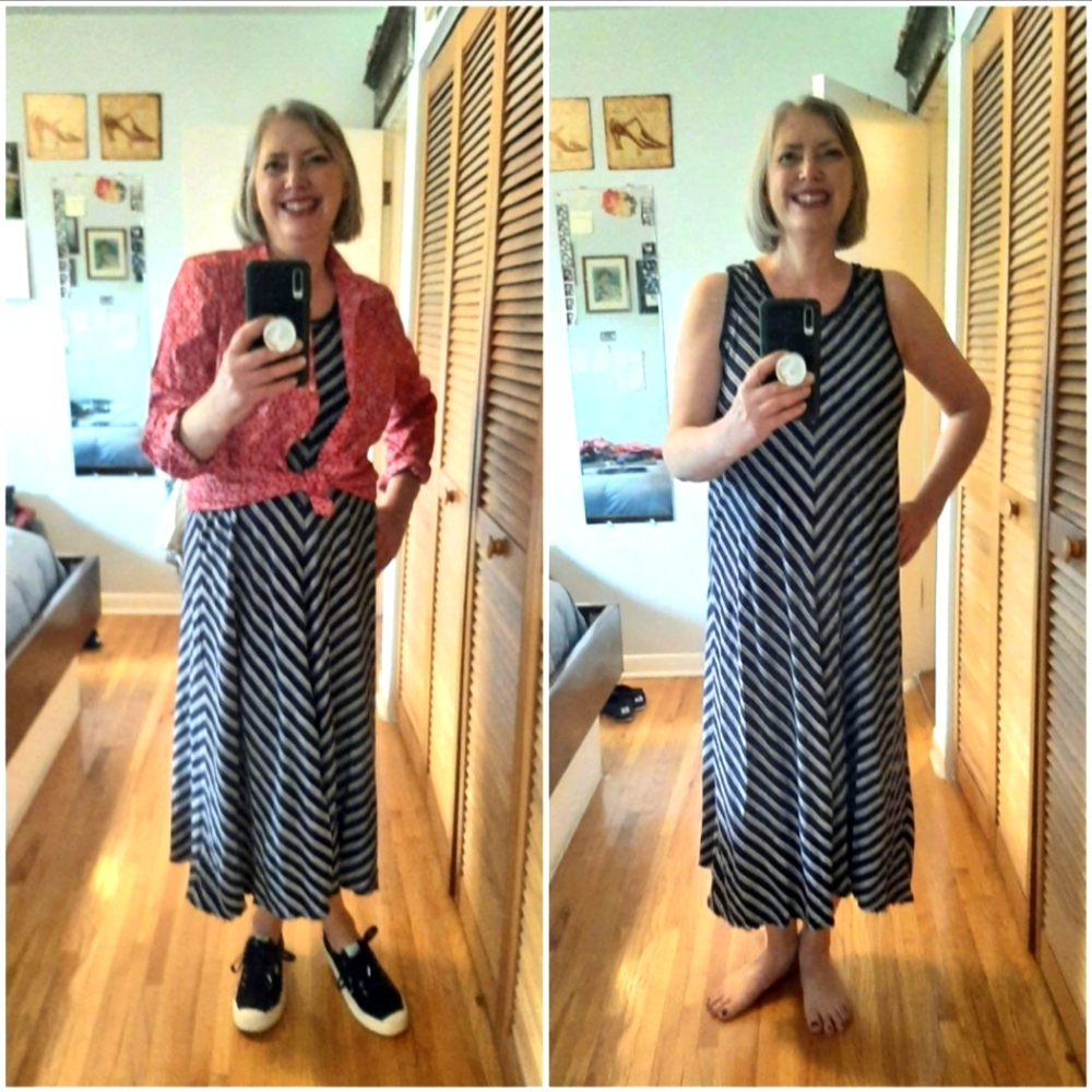 GAP navy and white chevron striped maxi dress